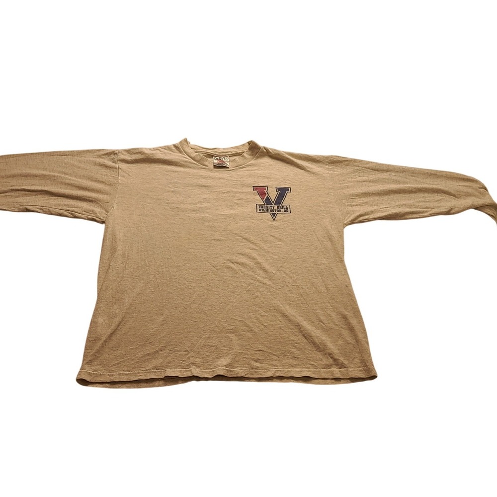 Vintage Oneita Power-T Long Sleeve Men's Shirt Varsity Grill Wilmington D Gray L